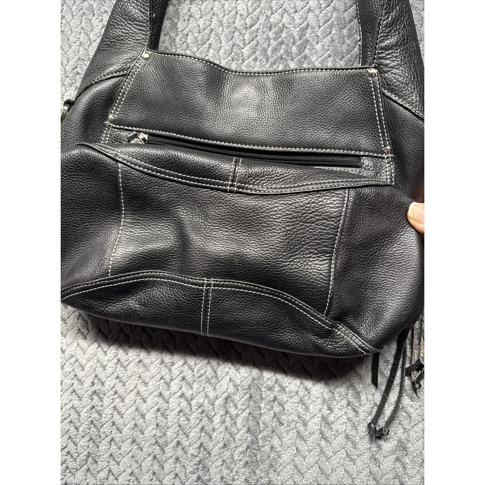 Tiganello Black Pebbled Leather Hobo‎ Shoulder Bag Tassel Handbag Purse